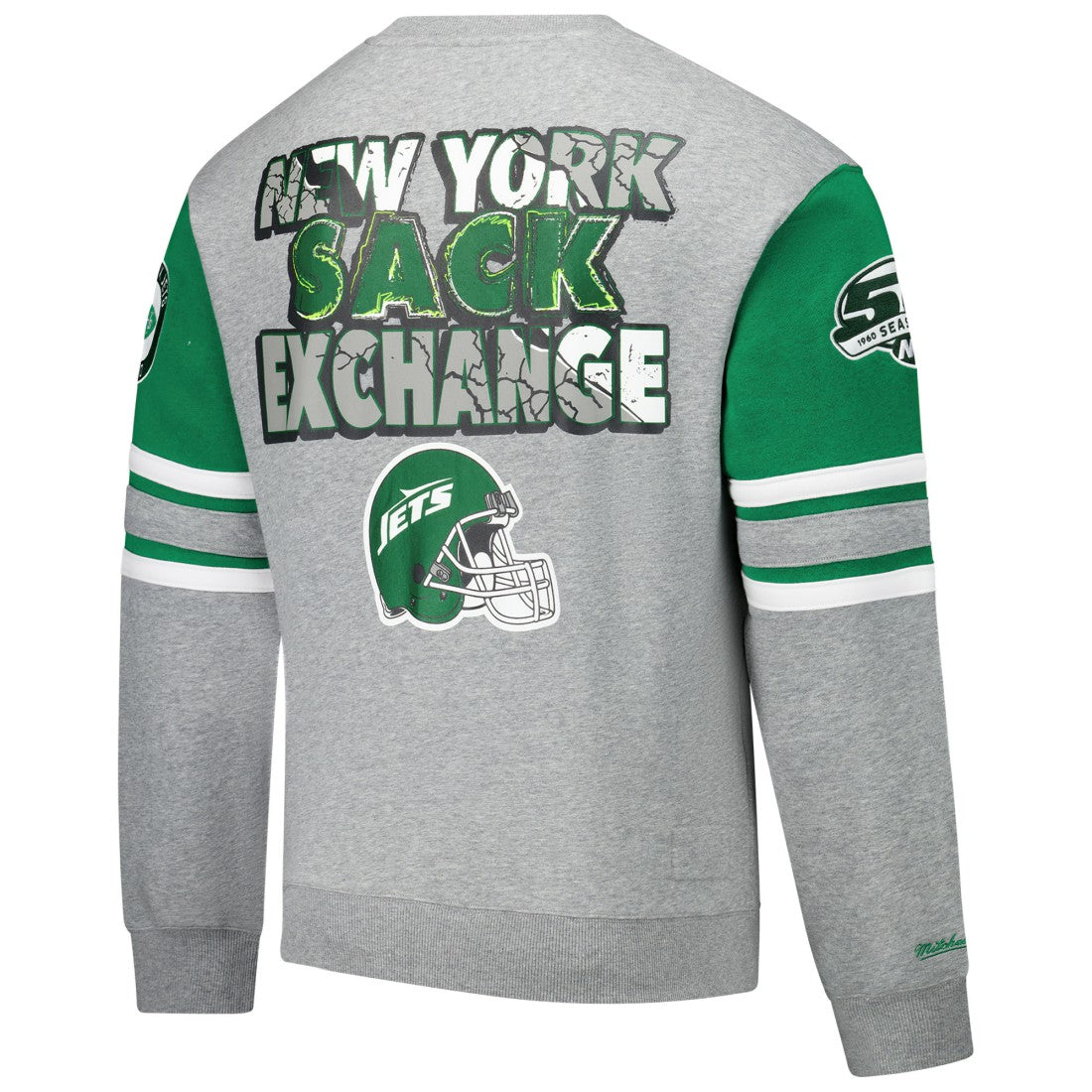 Mitchell & Ness New York Jets All Over 4.0 Vintage Logo Pullover Sweatshirt Heather Gray
