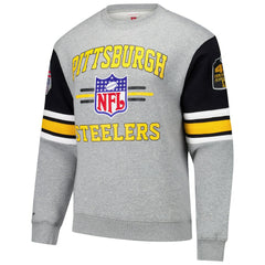 Mitchell & Ness Pittsburgh Steelers All Over 4.0 Vintage Logo Pullover Sweatshirt Heather Gray