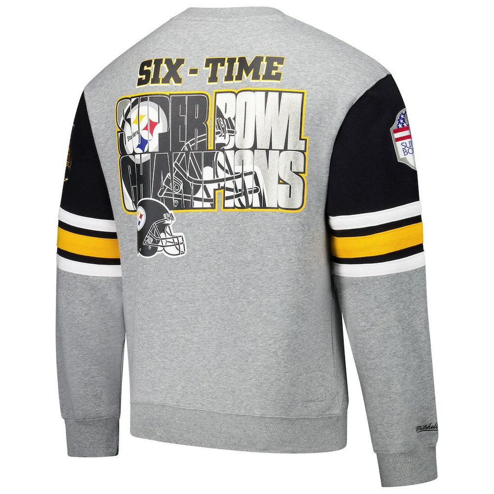 Mitchell & Ness Pittsburgh Steelers All Over 4.0 Vintage Logo Pullover Sweatshirt Heather Gray