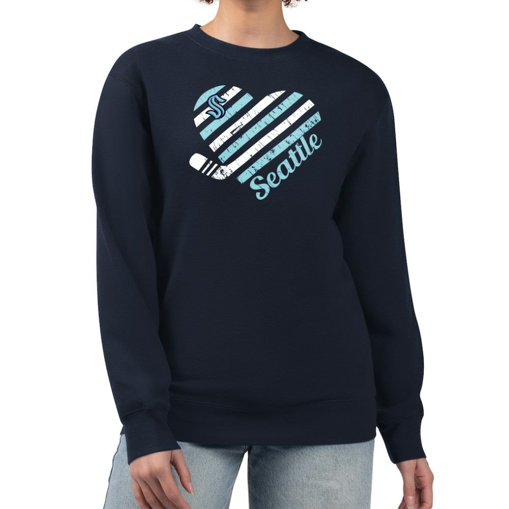 Seattle Kraken G-III 4Her by Carl Banks Women's Heart Graphic Pullover Sweatshirt - Navy - NHL 201411359
