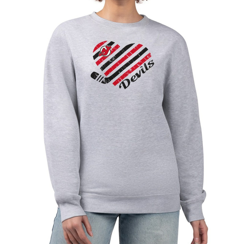 New Jersey Devils G-III 4Her by Carl Banks Women's Heart Graphic Pullover Sweatshirt - Heather Gray - NHL 201411380