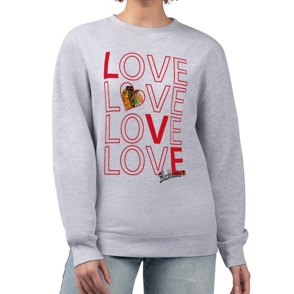 Chicago Blackhawks G-III 4Her by Carl Banks Women's Lots Of Love Team Logo Graphic Pullover Sweatshirt - Heather Gray - NHL 201411522
