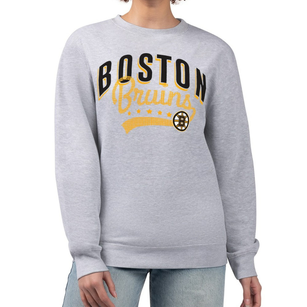 Boston Bruins G-III 4Her by Carl Banks Women's Filigree Team Graphic Fleece Pullover Sweatshirt - Heather Gray - NHL 201411600