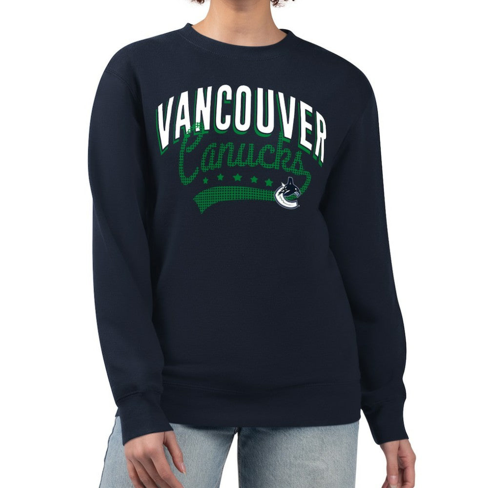 Vancouver Canucks G-III 4Her by Carl Banks Women's Filigree Team Graphic Fleece Pullover Sweatshirt - Navy - NHL 201411644