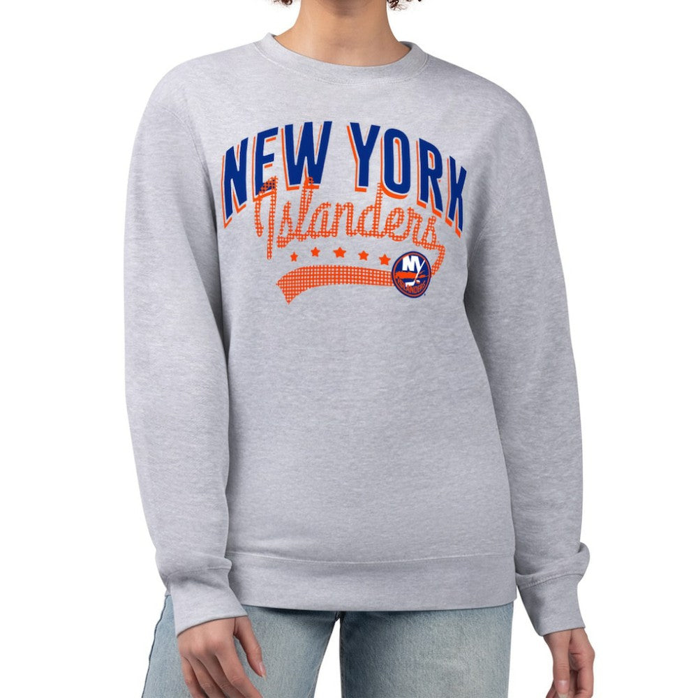 New York Islanders G-III 4Her by Carl Banks Women's Filigree Team Graphic Fleece Pullover Sweatshirt - Heather Gray - NHL 201411656