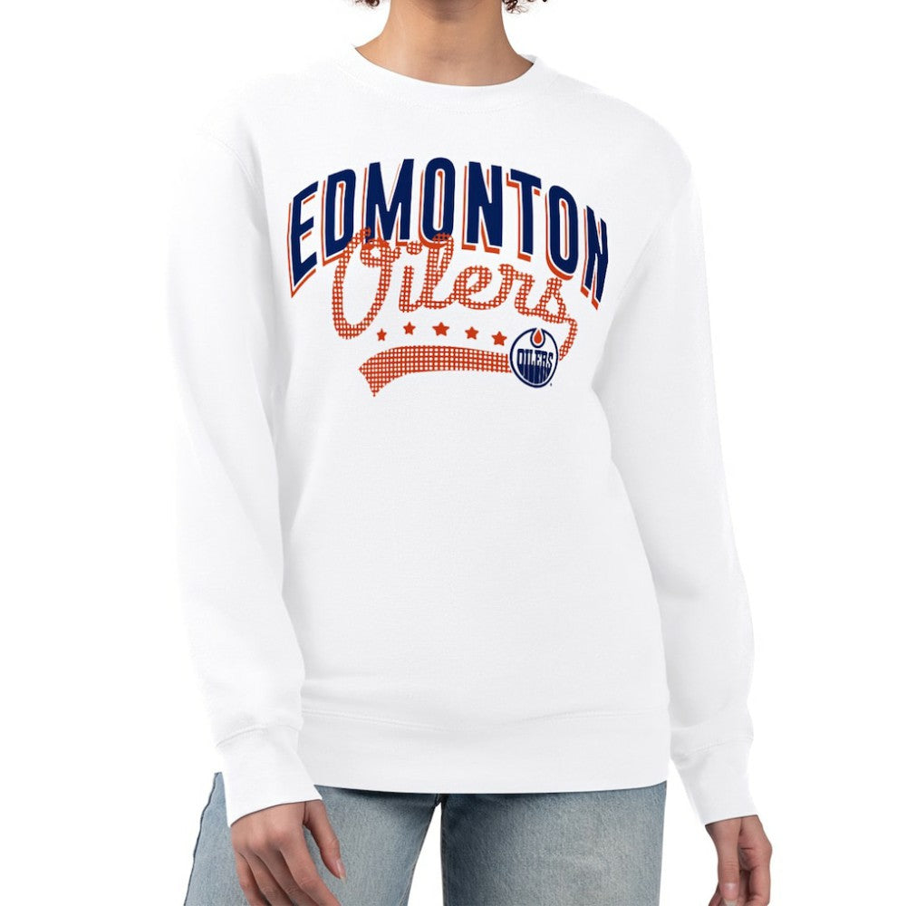Edmonton Oilers G-III 4Her by Carl Banks Women's Filigree Team Graphic Fleece Pullover Sweatshirt - White - NHL 201411679
