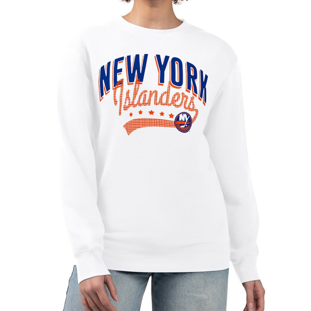 New York Islanders G-III 4Her by Carl Banks Women's Filigree Team Graphic Fleece Pullover Sweatshirt - White - NHL 201411681