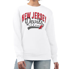 New Jersey Devils G-III 4Her by Carl Banks Women's Filigree Team Graphic Fleece Pullover Sweatshirt - White - NHL 201411682