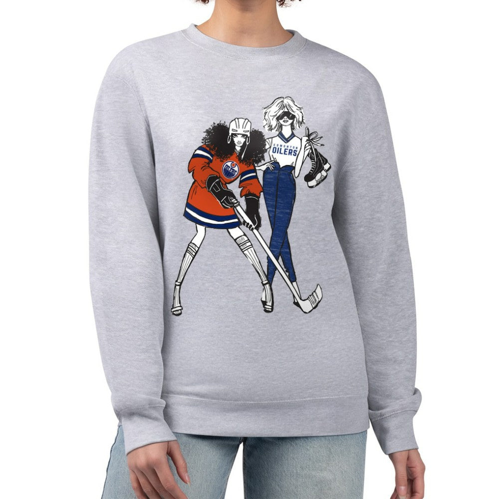 Edmonton Oilers G-III 4Her by Carl Banks Women's Hockey Girls Team Graphic Fleece Pullover Sweatshirt - Heather Gray - NHL 201411734