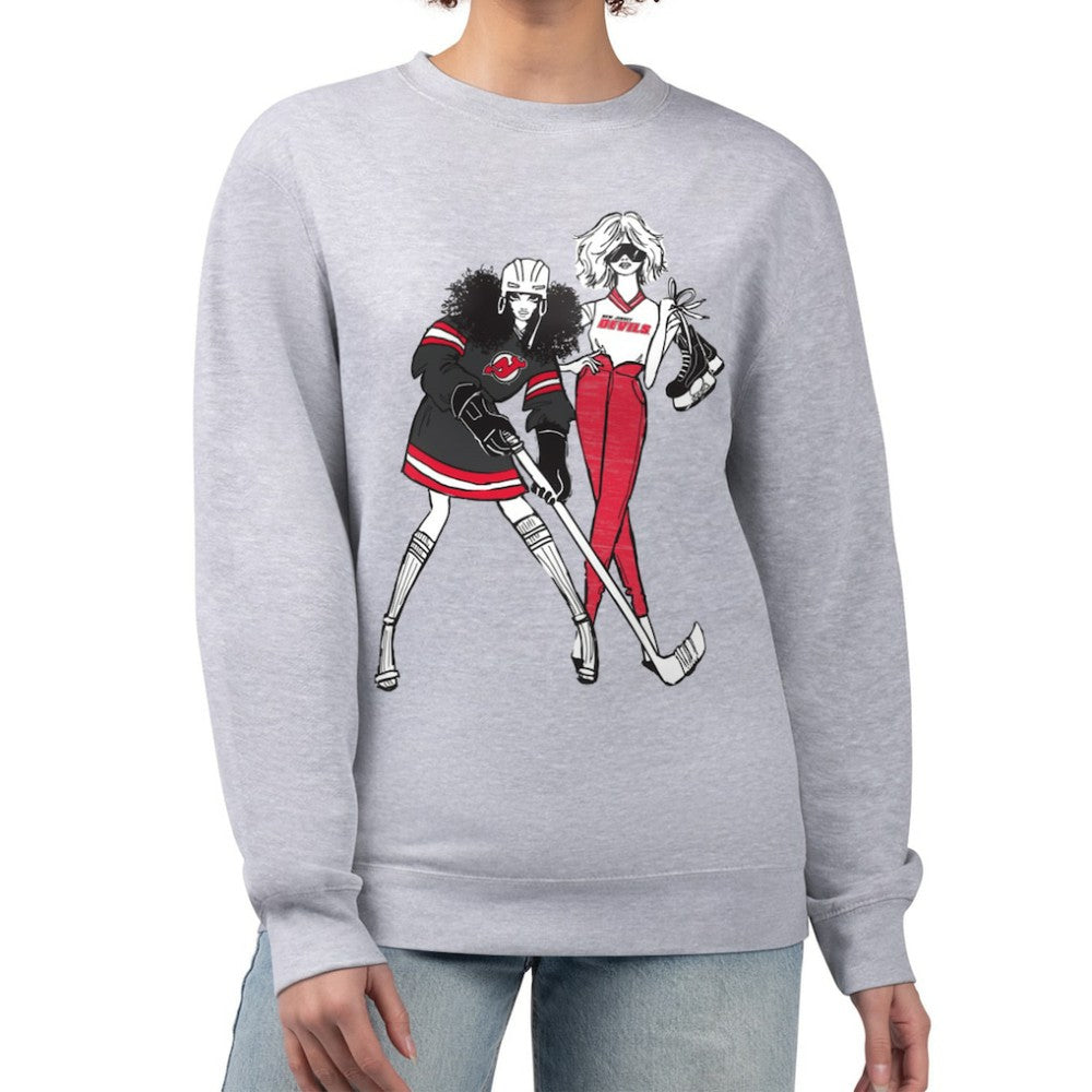 New Jersey Devils G-III 4Her by Carl Banks Women's Hockey Girls Team Graphic Fleece Pullover Sweatshirt - Heather Gray - NHL 201411739