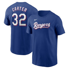 Evan Carter Texas Rangers Nike Fuse Name & Number T-Shirt - Royal - Nike on Sale