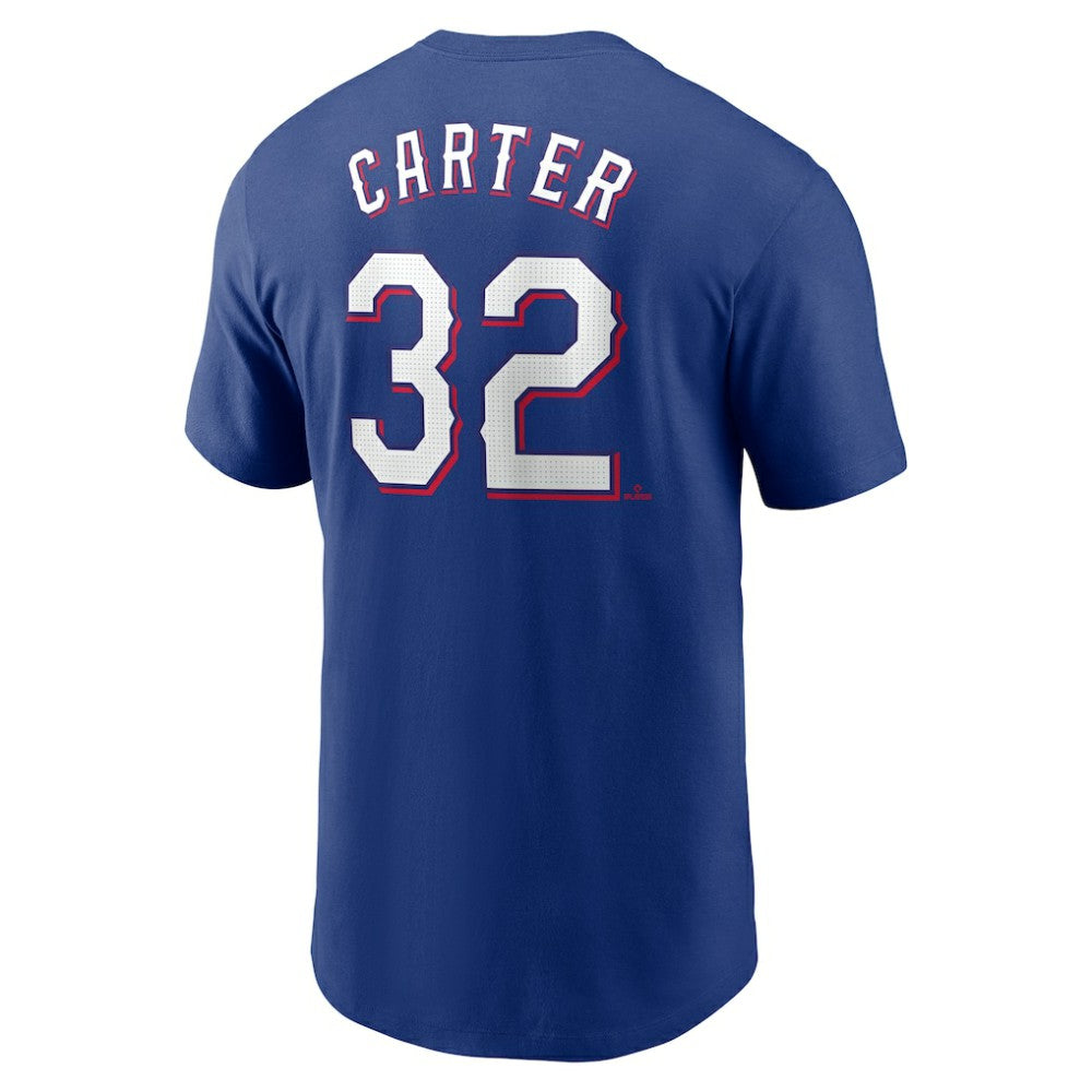 Evan Carter Texas Rangers Nike Fuse Name & Number T-Shirt - Royal - Nike on Sale