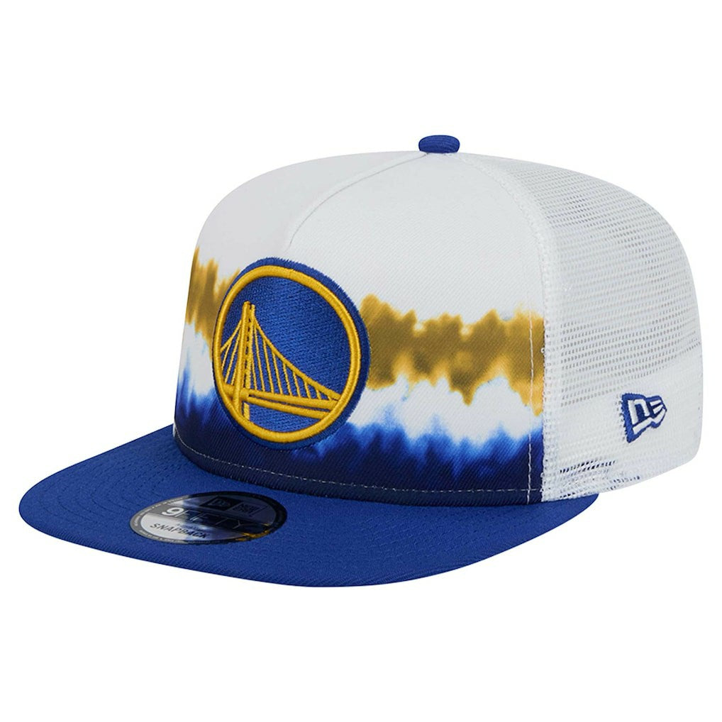 Golden State Warriors Dip-Dye 9FIFTY A-Frame Trucker Snapback Hat for sale White/Royal | New Era US