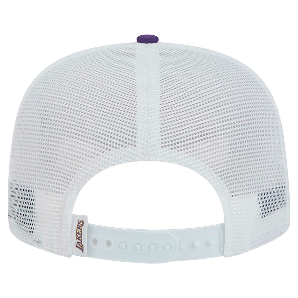 Los Angeles Lakers Dip-Dye 9FIFTY A-Frame Trucker Snapback Hat White/Purple | New Era Near Me