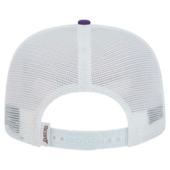 Los Angeles Lakers Dip-Dye 9FIFTY A-Frame Trucker Snapback Hat White/Purple | New Era Near Me
