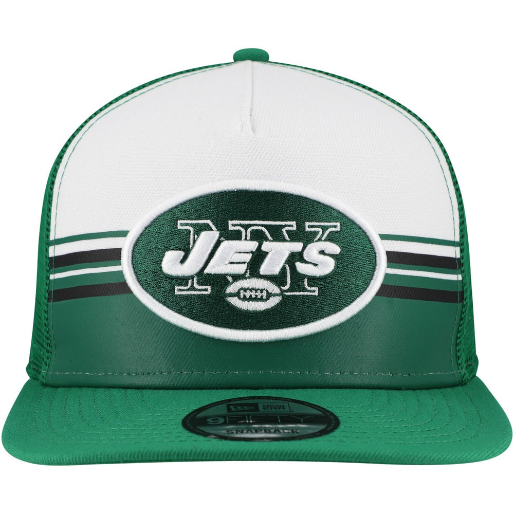New York Jets New Era Striped A-Frame 9FIFTY Adjustable Trucker Snapback Hat White/Green