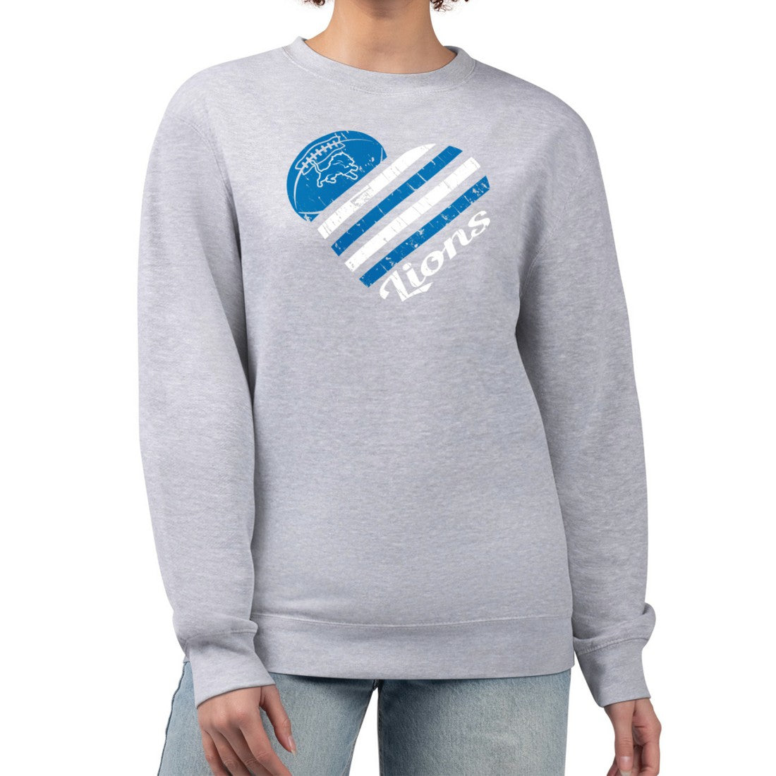 Detroit Lions G-III 4Her by Carl Banks Women's Heart Graphic Fleece Pullover Sweatshirt Heather Gray
