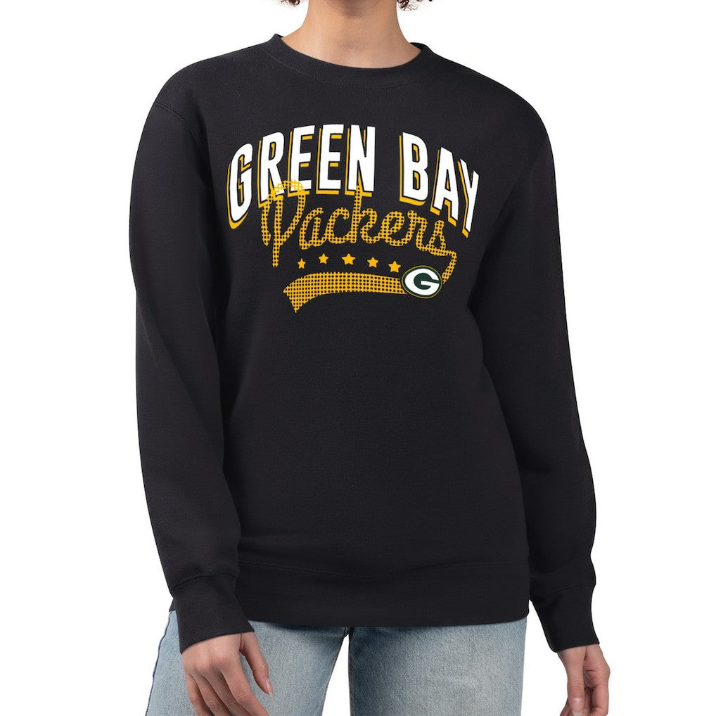 Green Bay Packers G-III 4Her by Carl Banks Women's Filigree Logo Graphic Fleece Pullover Sweatshirt Black