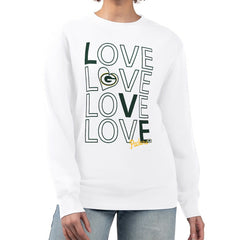 Green Bay Packers G-III 4Her by Carl Banks Women's Lots of Love Graphic Fleece Pullover Sweatshirt White