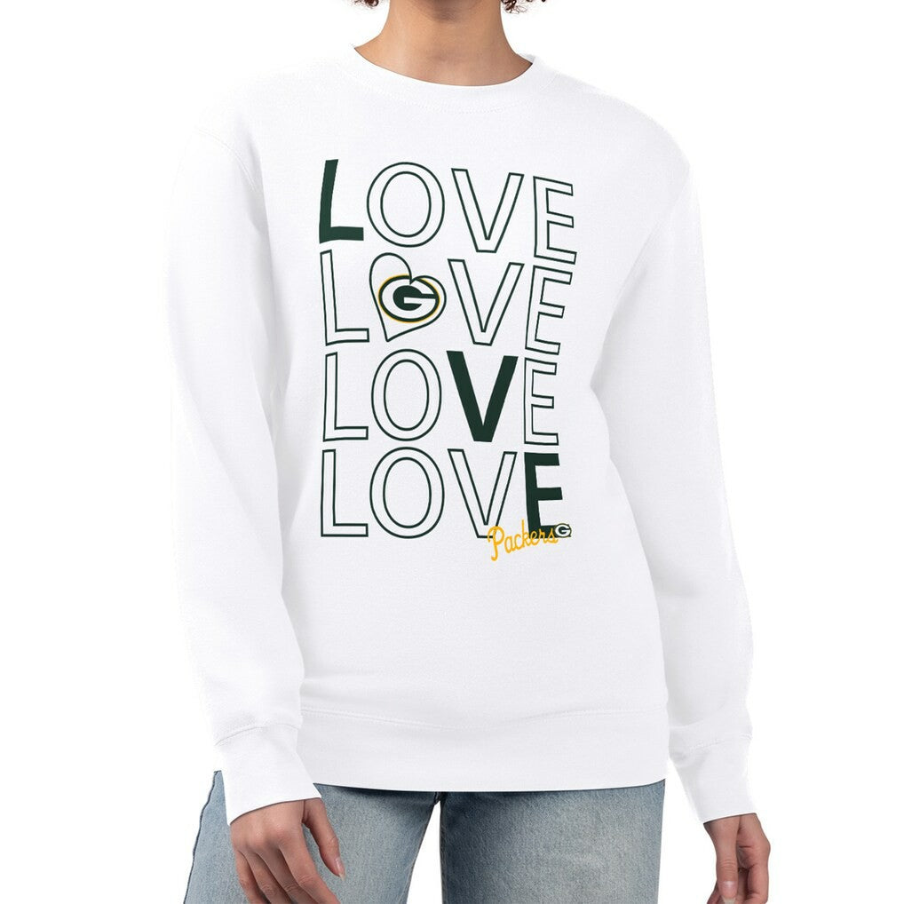 Green Bay Packers G-III 4Her by Carl Banks Women's Lots of Love Graphic Fleece Pullover Sweatshirt White