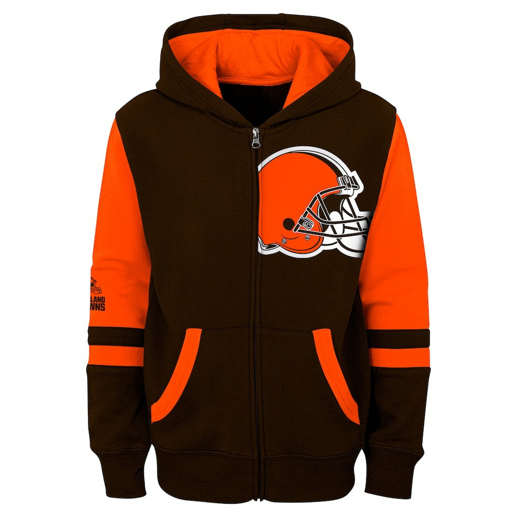 Cleveland Browns Youth Stadium Color-Block Full-Zip Hoodie Brown