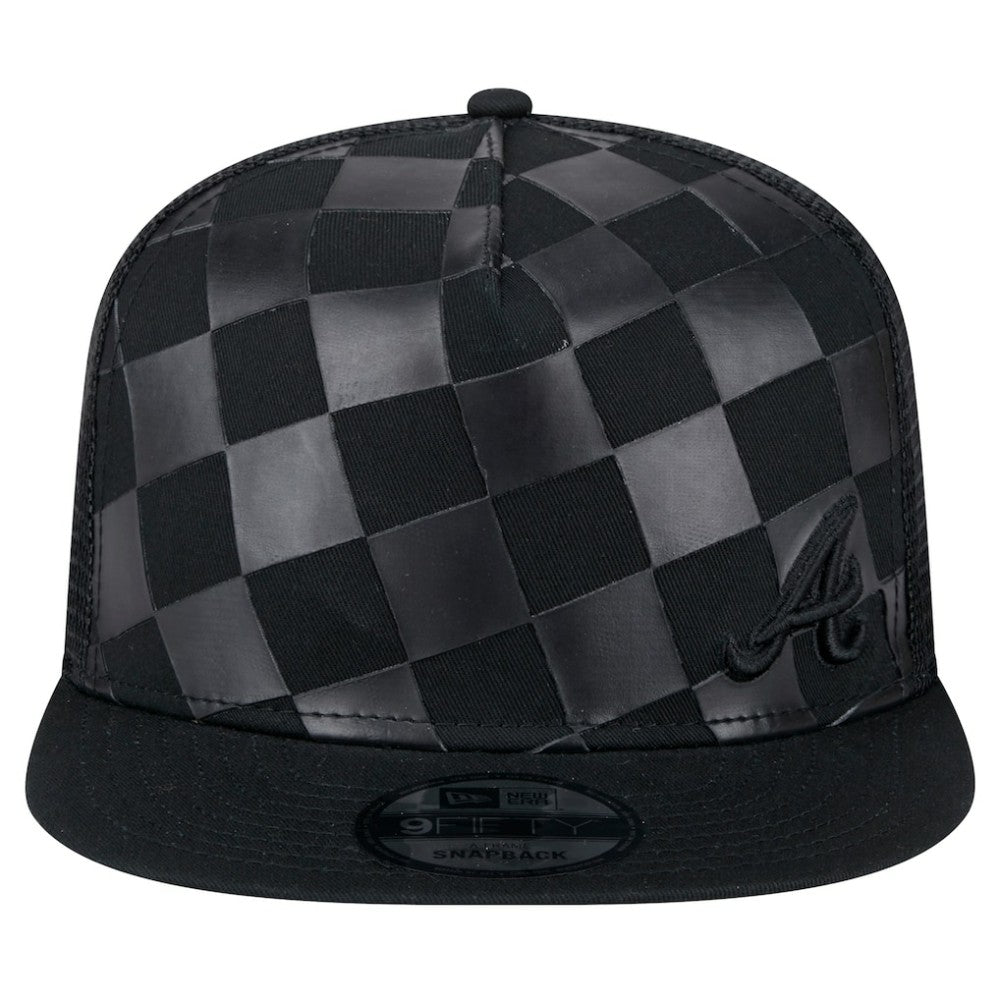 Atlanta Braves New Era Score Check A-Frame Trucker 9FIFTY Snapback Hat - Black - New Era Discount
