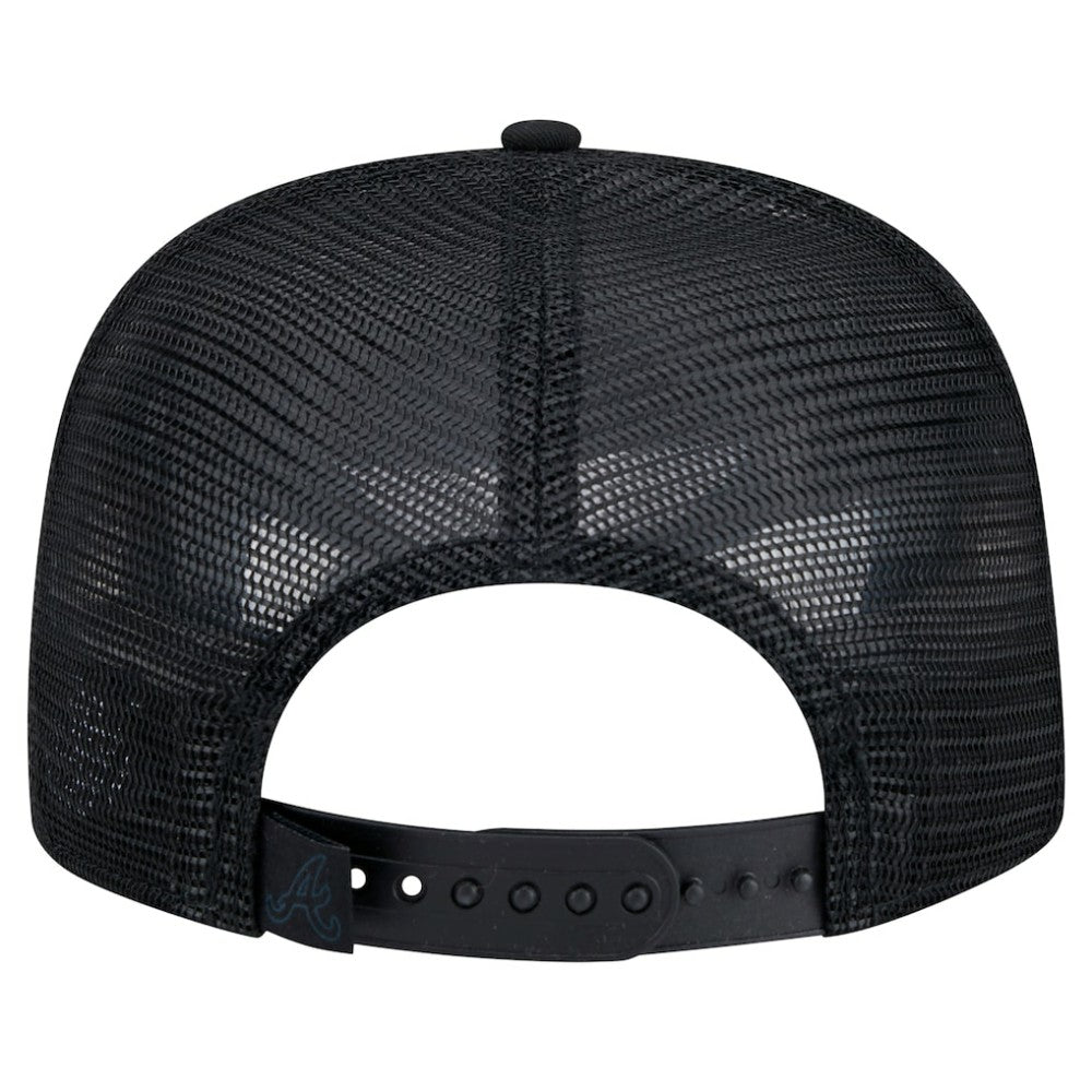 Atlanta Braves New Era Score Check A-Frame Trucker 9FIFTY Snapback Hat - Black - New Era Discount