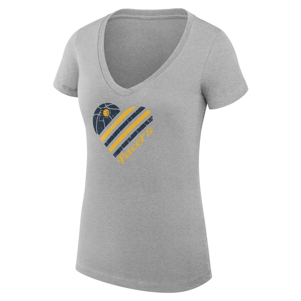 Indiana Pacers G-III 4Her by Carl Banks Women's Super-Slim Fit Lightweight Heart V-Neck T-Shirt Heather Gray