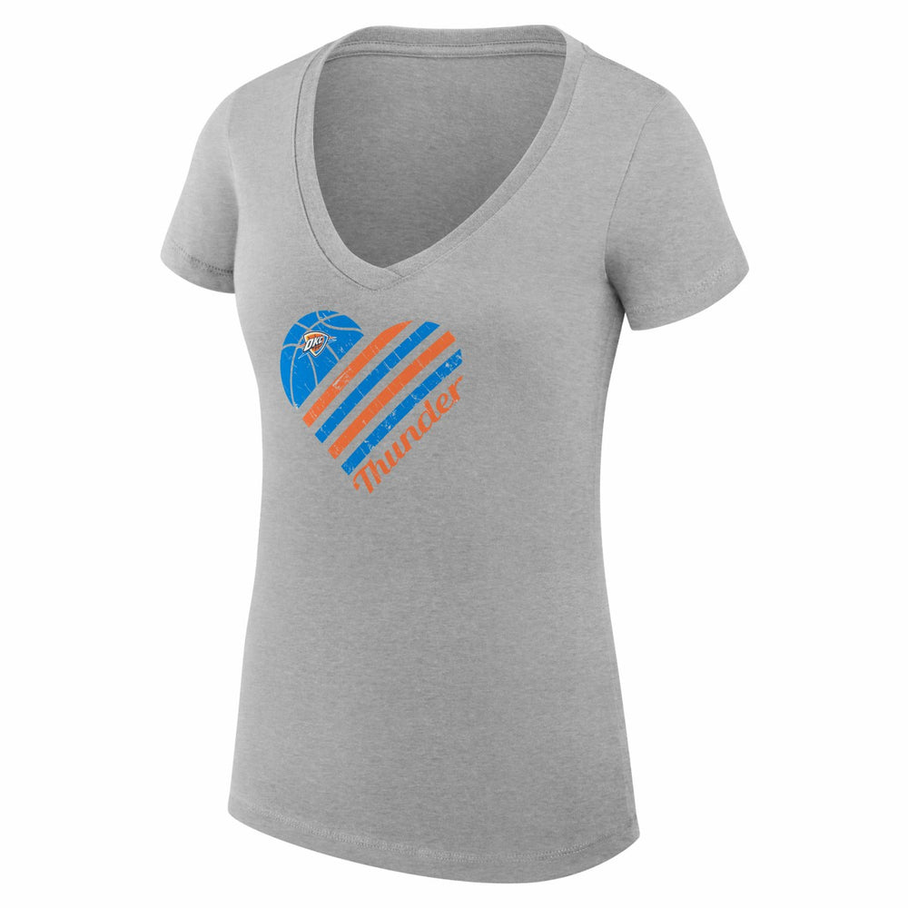 Oklahoma City Thunder G-III 4Her by Carl Banks Women's Super-Slim Fit Lightweight Heart V-Neck T-Shirt Heather Gray