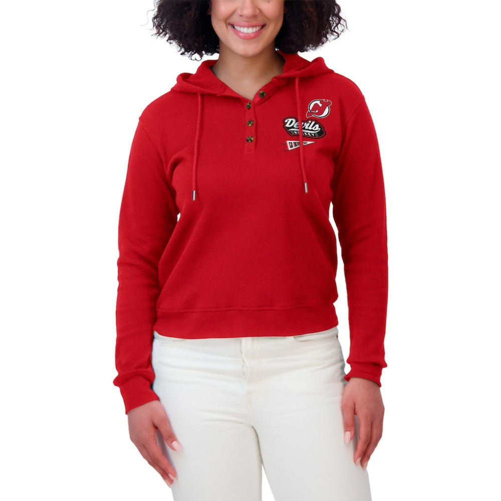 New Jersey Devils WEAR by Erin Andrews Women's Waffle-Knit Pullover Hoodie - Red - NHL 201429696