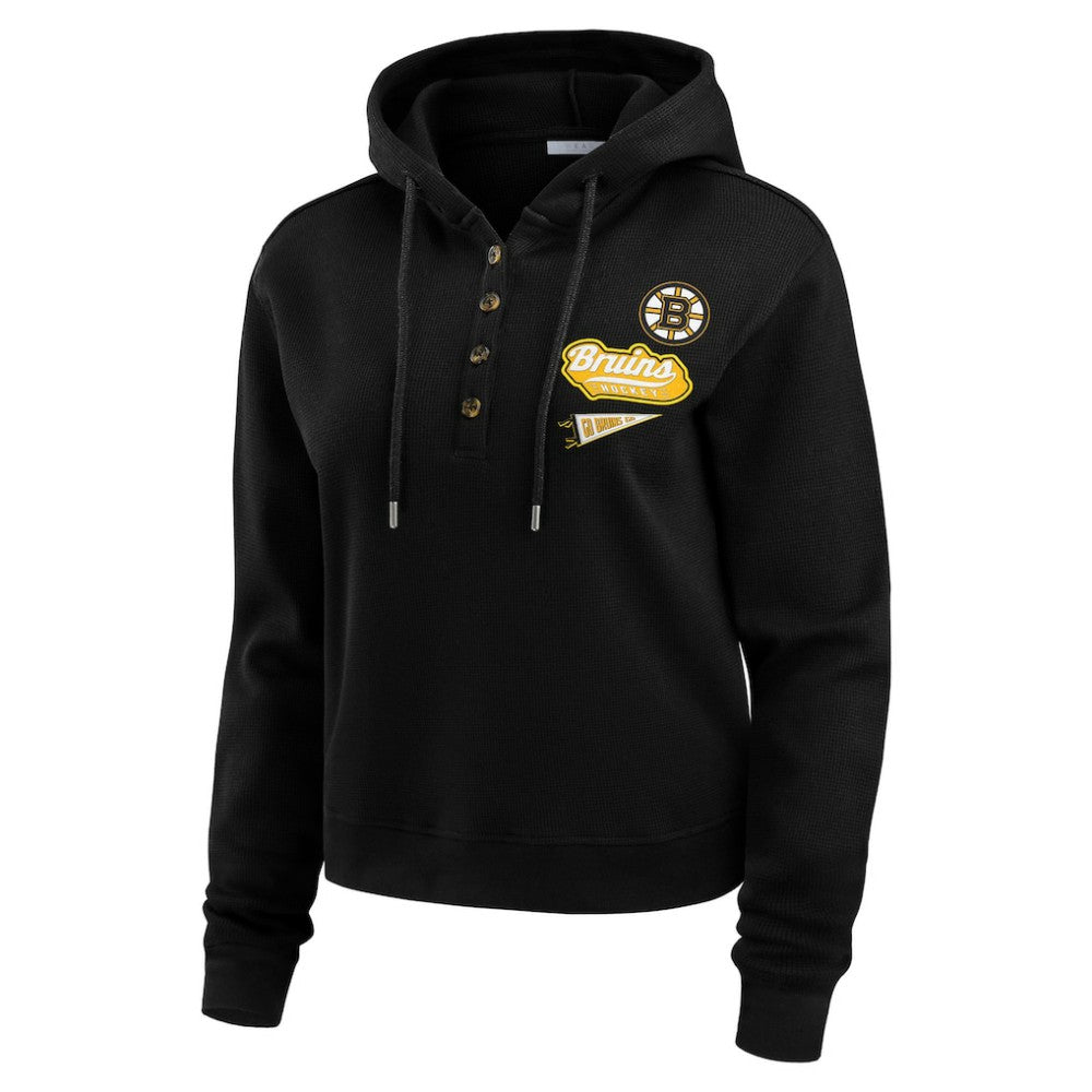 Boston Bruins WEAR by Erin Andrews Women's Waffle-Knit Pullover Hoodie - Black - NHL 201429698
