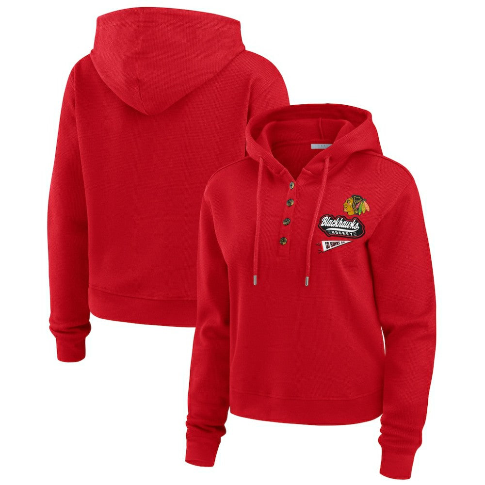 Chicago Blackhawks WEAR by Erin Andrews Women's Waffle-Knit Pullover Hoodie - Red - NHL 201429699