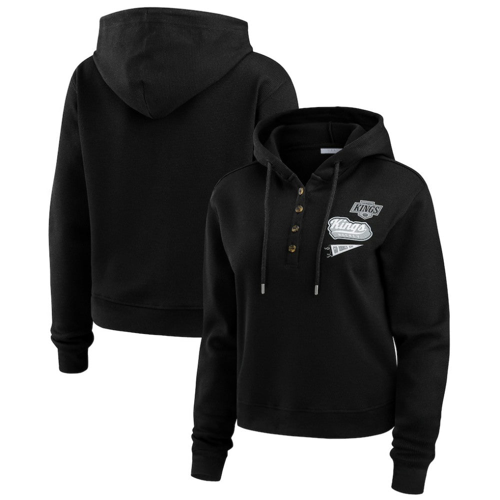Los Angeles Kings WEAR by Erin Andrews Women's Waffle-Knit Pullover Hoodie - Black - NHL 201429703
