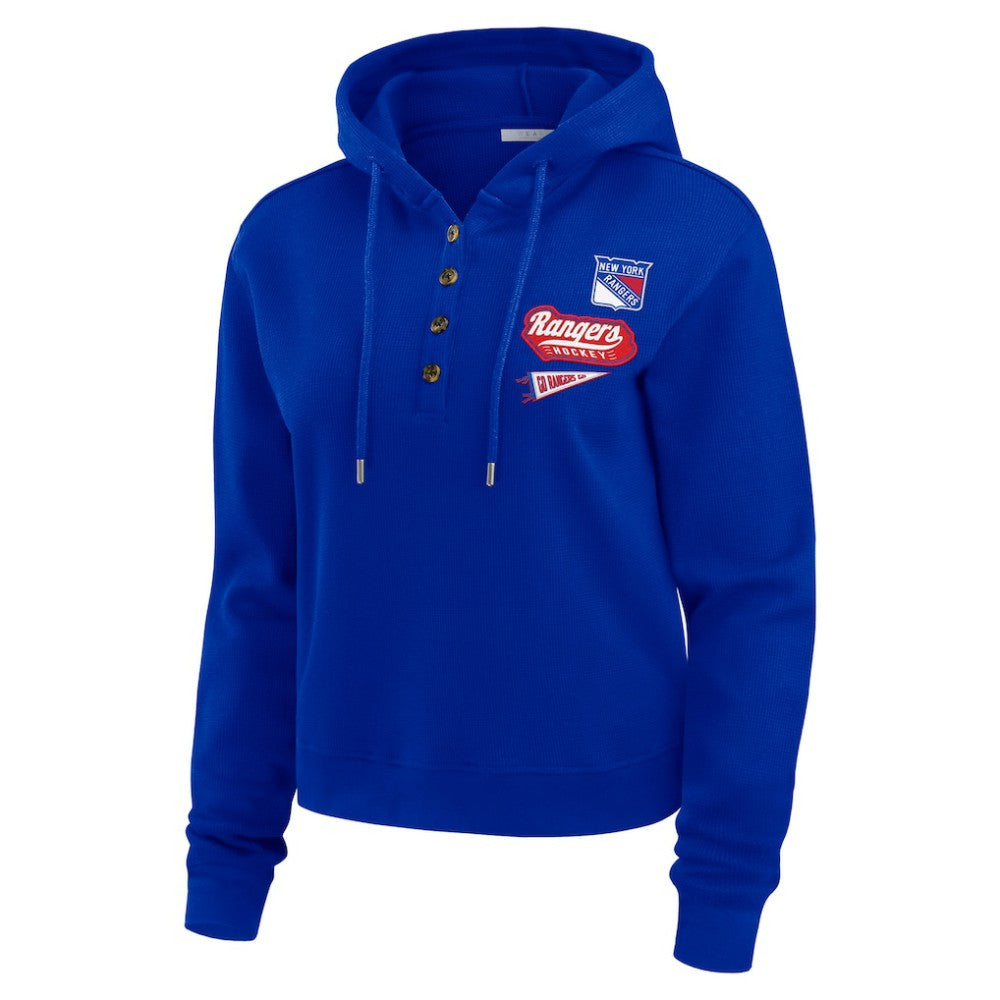 New York Rangers WEAR by Erin Andrews Women's Waffle-Knit Pullover Hoodie - Blue - NHL 201429708