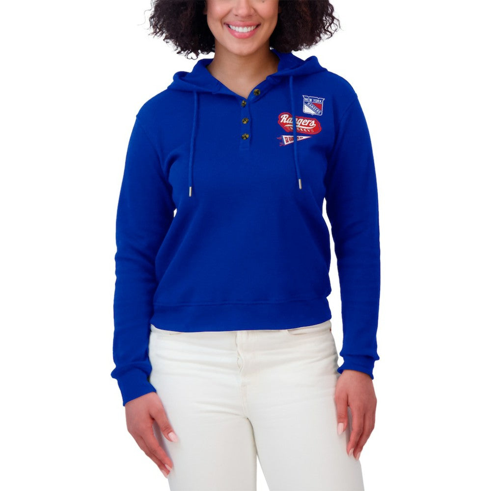 New York Rangers WEAR by Erin Andrews Women's Waffle-Knit Pullover Hoodie - Blue - NHL 201429708