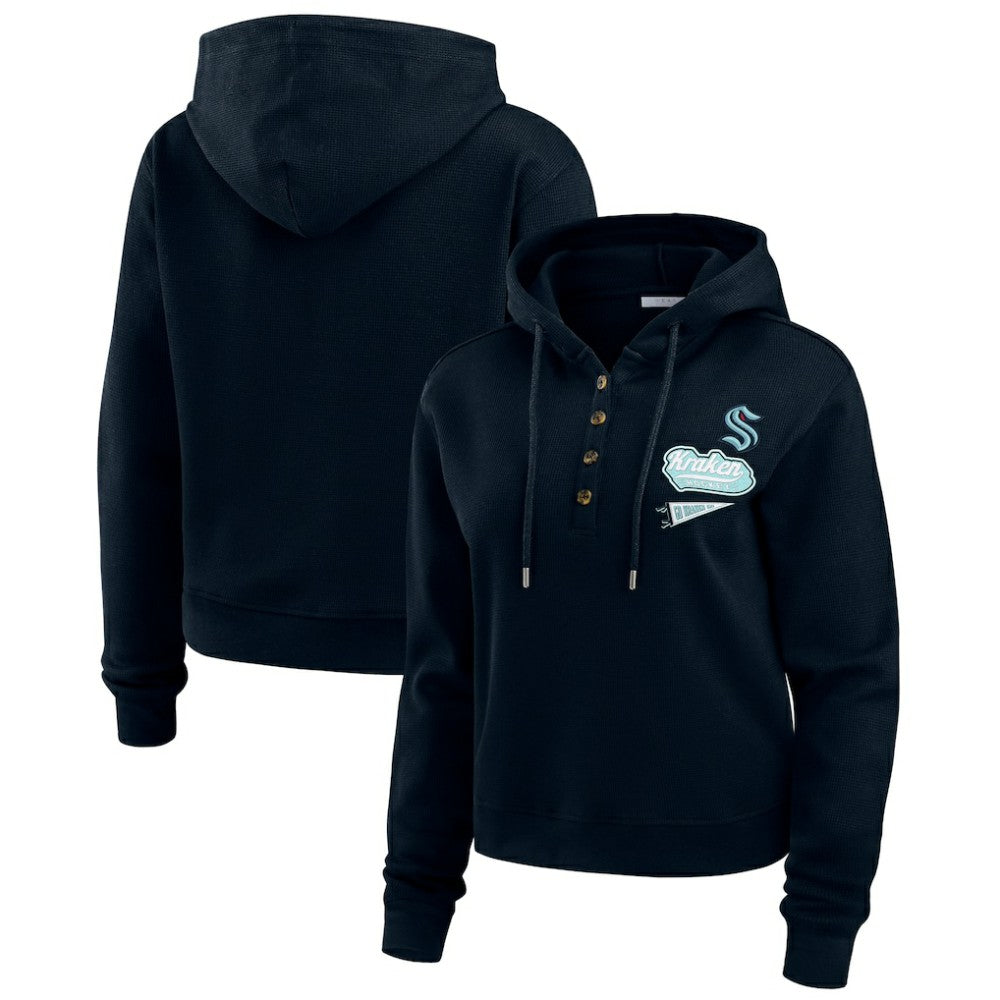 Seattle Kraken WEAR by Erin Andrews Women's Waffle-Knit Pullover Hoodie - Deep Sea Blue - NHL 201429709