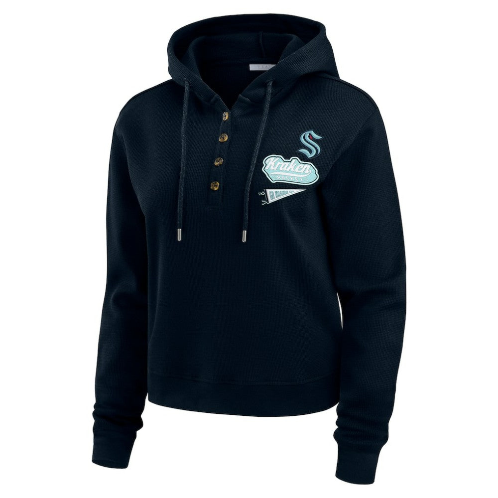 Seattle Kraken WEAR by Erin Andrews Women's Waffle-Knit Pullover Hoodie - Deep Sea Blue - NHL 201429709