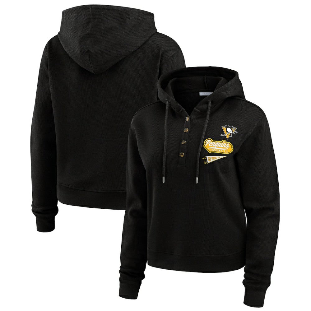 Pittsburgh Penguins WEAR by Erin Andrews Women's Waffle-Knit Pullover Hoodie - Black - NHL 201429710