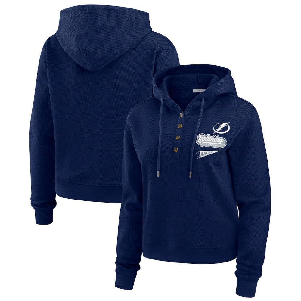 Tampa Bay Lightning WEAR by Erin Andrews Women's Waffle-Knit Pullover Hoodie - Blue - NHL 201429711