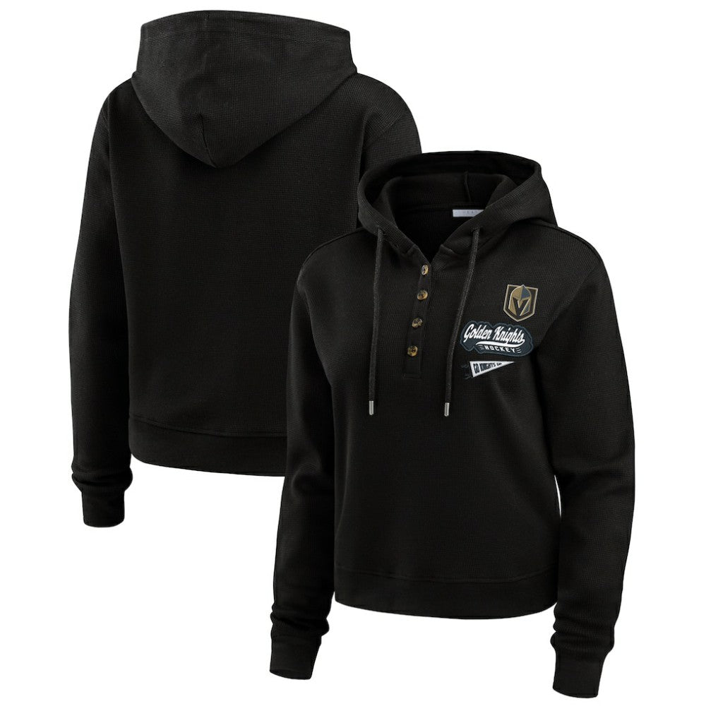 Vegas Golden Knights WEAR by Erin Andrews Women's Waffle-Knit Pullover Hoodie - Black - NHL 201429714