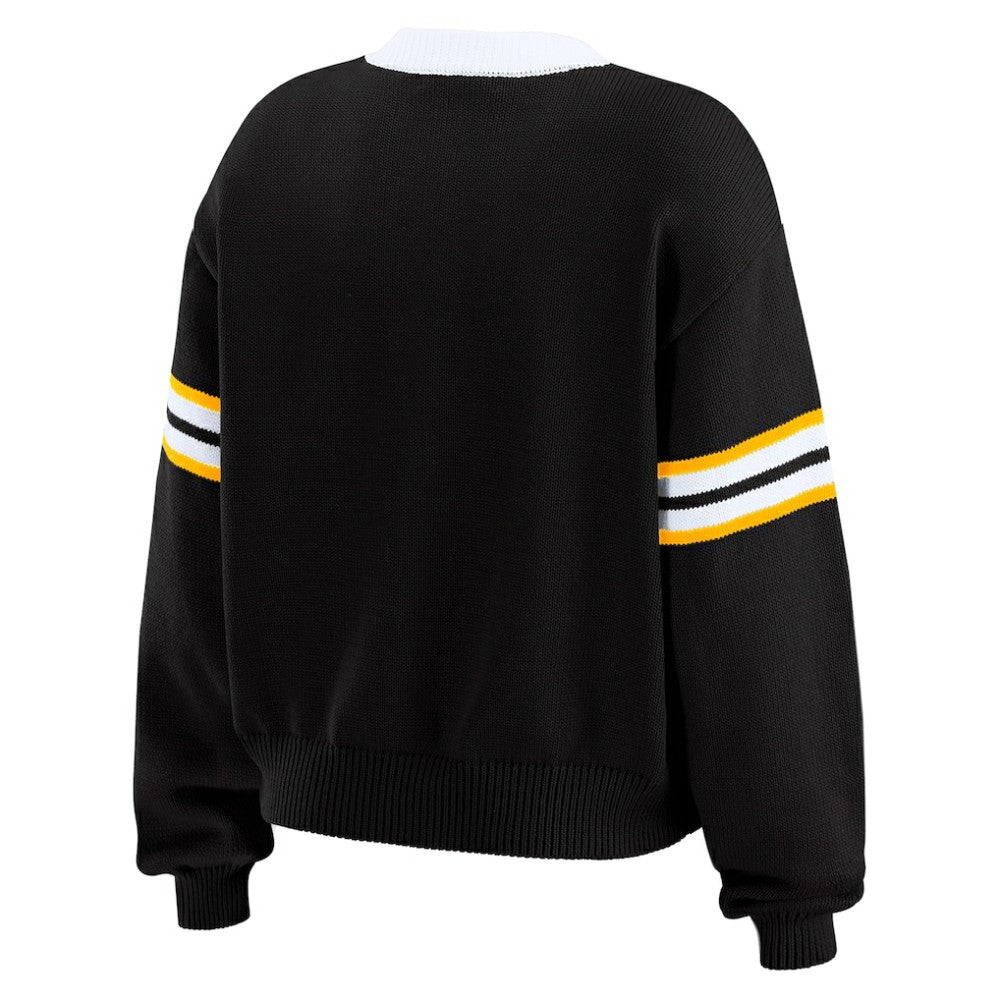 Pittsburgh Penguins WEAR by Erin Andrews Women's Cropped Lace-Up Sweater - Black - NHL 201429721