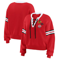 Chicago Blackhawks WEAR by Erin Andrews Women's Cropped Lace-Up Sweater - Red - NHL 201429722