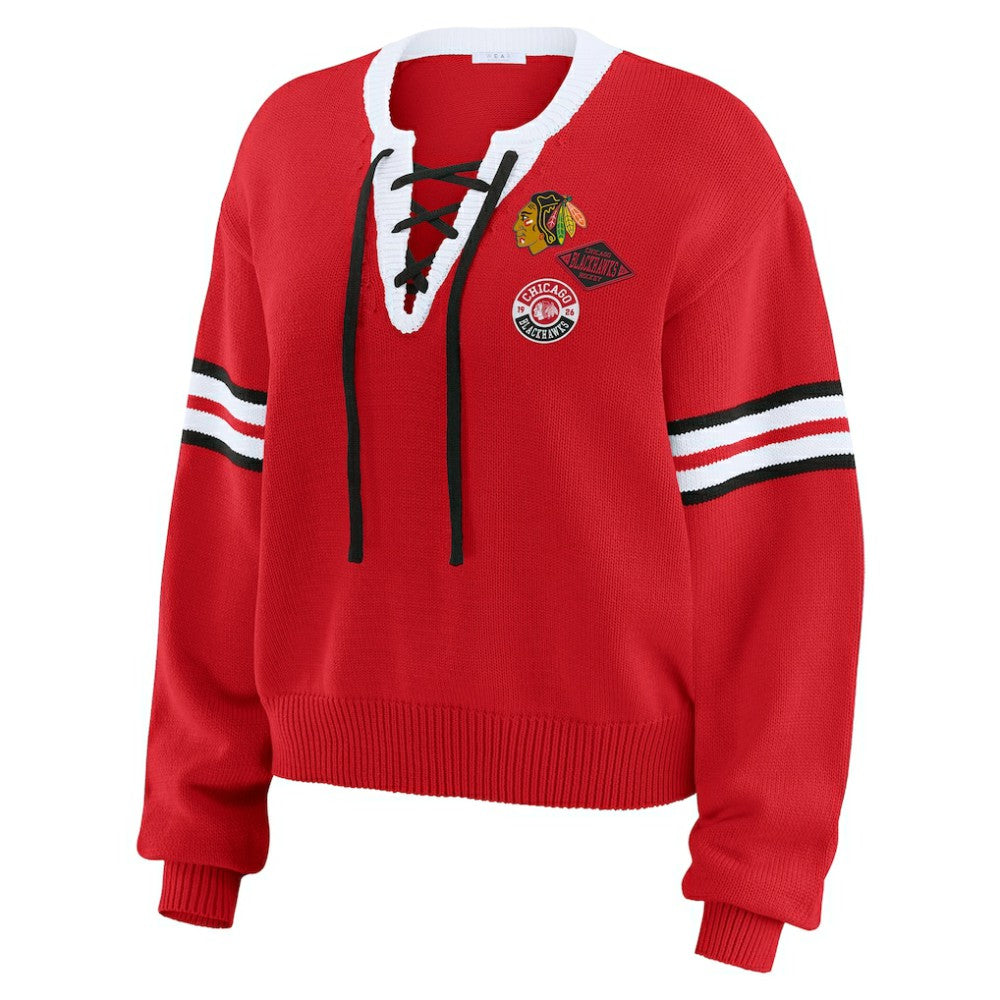 Chicago Blackhawks WEAR by Erin Andrews Women's Cropped Lace-Up Sweater - Red - NHL 201429722