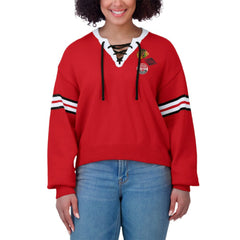 Chicago Blackhawks WEAR by Erin Andrews Women's Cropped Lace-Up Sweater - Red - NHL 201429722