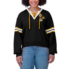 Boston Bruins WEAR by Erin Andrews Women's Cropped Lace-Up Sweater - Black - NHL 201429723