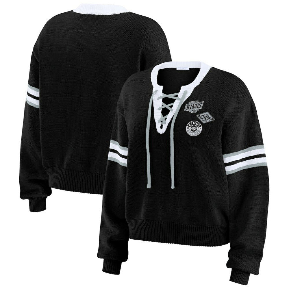 Los Angeles Kings WEAR by Erin Andrews Women's Cropped Lace-Up Sweater - Black - NHL 201429724