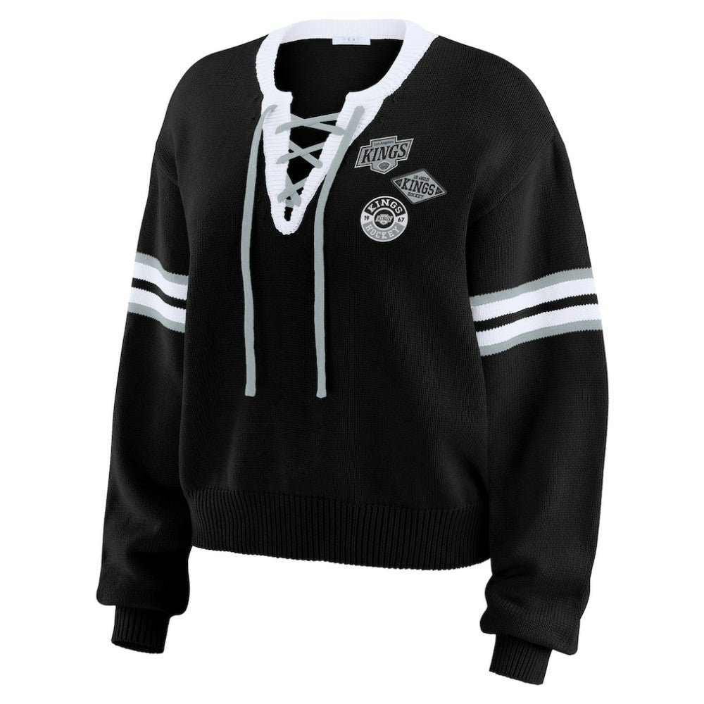 Los Angeles Kings WEAR by Erin Andrews Women's Cropped Lace-Up Sweater - Black - NHL 201429724