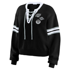 Los Angeles Kings WEAR by Erin Andrews Women's Cropped Lace-Up Sweater - Black - NHL 201429724