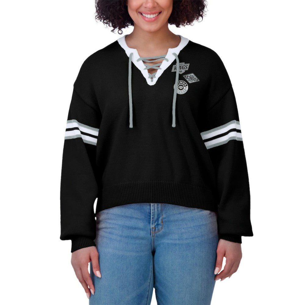 Los Angeles Kings WEAR by Erin Andrews Women's Cropped Lace-Up Sweater - Black - NHL 201429724