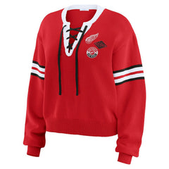 Detroit Red Wings WEAR by Erin Andrews Women's Cropped Lace-Up Sweater - Red - NHL 201429725